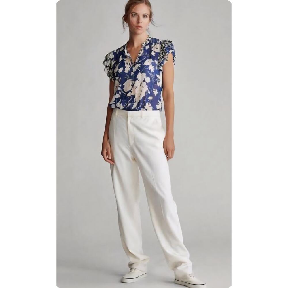 POLO Ralph Lauren Fly Away Blouse Womens XL Blue Floral Sheer classiccore